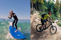 Surf Lesson eMtn Bike local brewery  one epic day tour - SA Accommodation