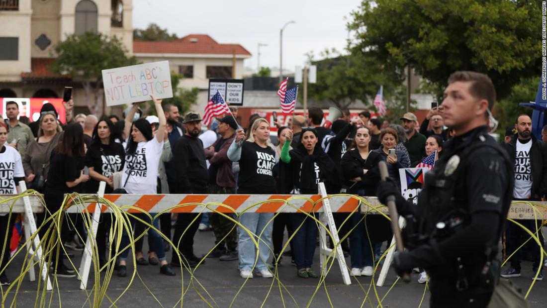 Three people were arrested outside a California school board meeting after fights between pro- and anti-LGBTQ protestors